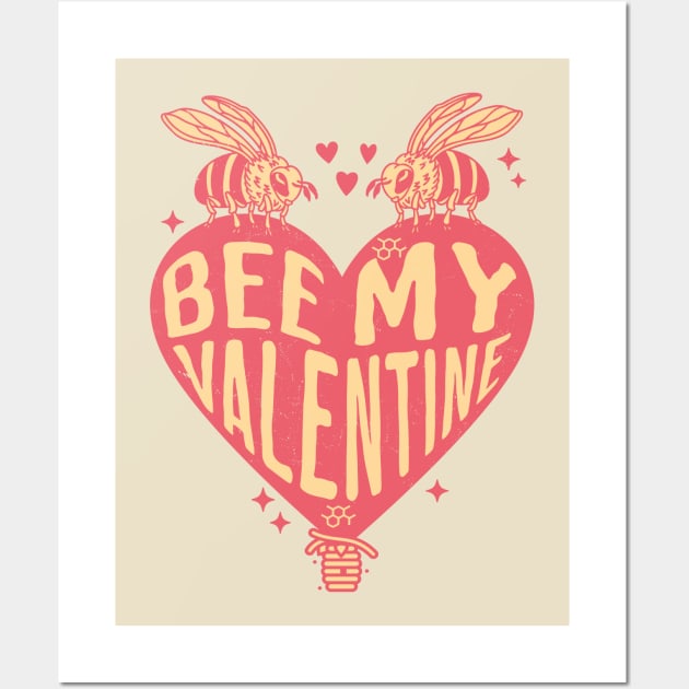 Bee My Valentine - Cute Bee Design for Valentine's Day Wall Art by OrangeMonkeyArt
